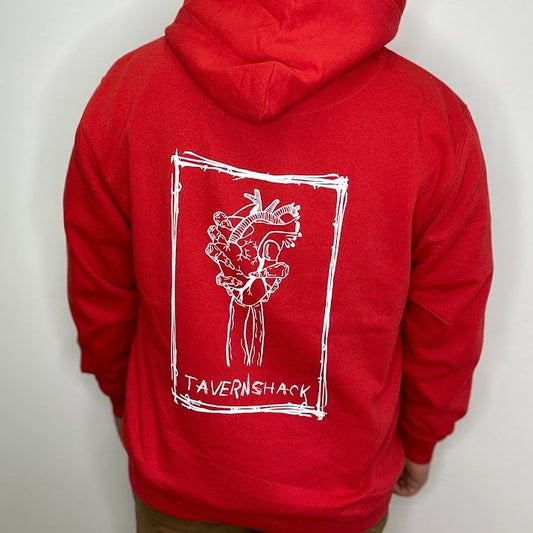 TAVERNSHACK - HOODIE ROUGE - COEUR - PRINT BLANC